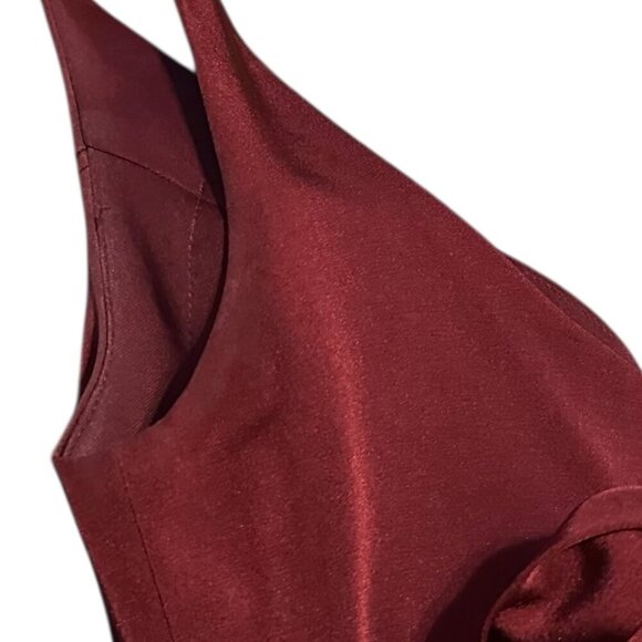 Alyce Paris Burgundy Red Floor Length Gown Maxi Dress High Slit Fitted Size 6 - Picture 13 of 16